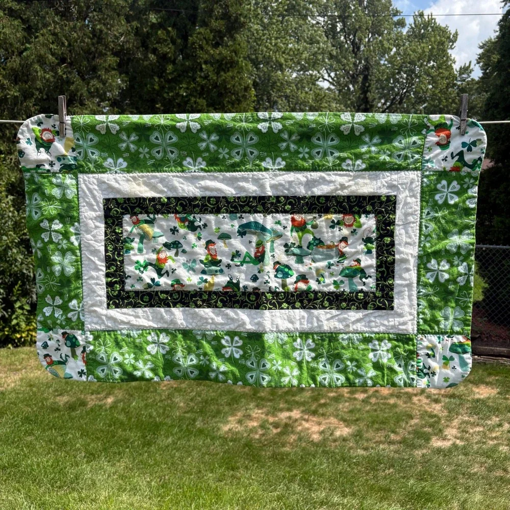 Handmade St Patricks Day Quilted Table Runner Leprechaun Celtic Knot Reversible